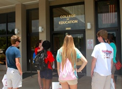 Students at the COE entrance