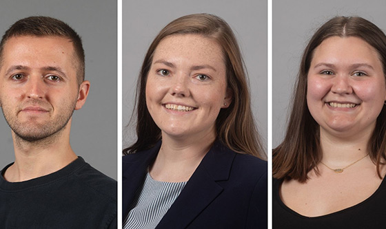 Brusi Kola, Sarah Macon-Foley and Brianna Mitchell are the recipients of the Dean's Predoctoral Fellowship Awards.