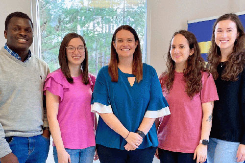 Members of the Shea Lab: Oluwagbenro Adesunloro; Juleigh Jeffreys; Allyson Shea, Ph.D.; Sicily Hardy; and Rachel Fleck