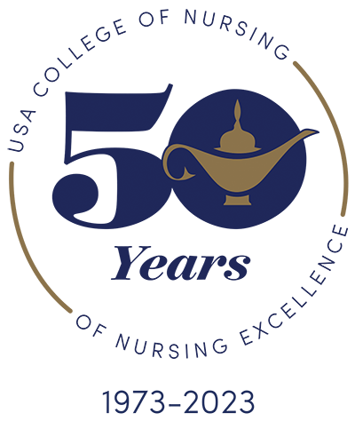 USA College of Nursing 50th Anniversary logo 1973-2023
