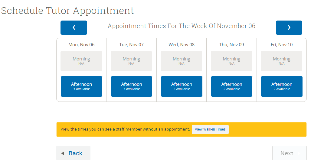 Tutor Appointment times