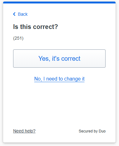 Screenshot of confirmirming phone number