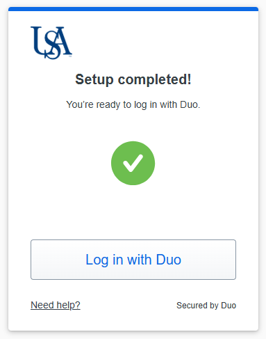 Screenshot of completed setup