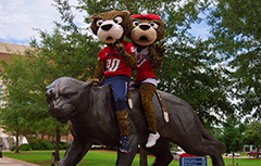 Southpaw and Miss Pawla sitting on the jag statue