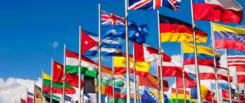 multiple country flags on flagpoles