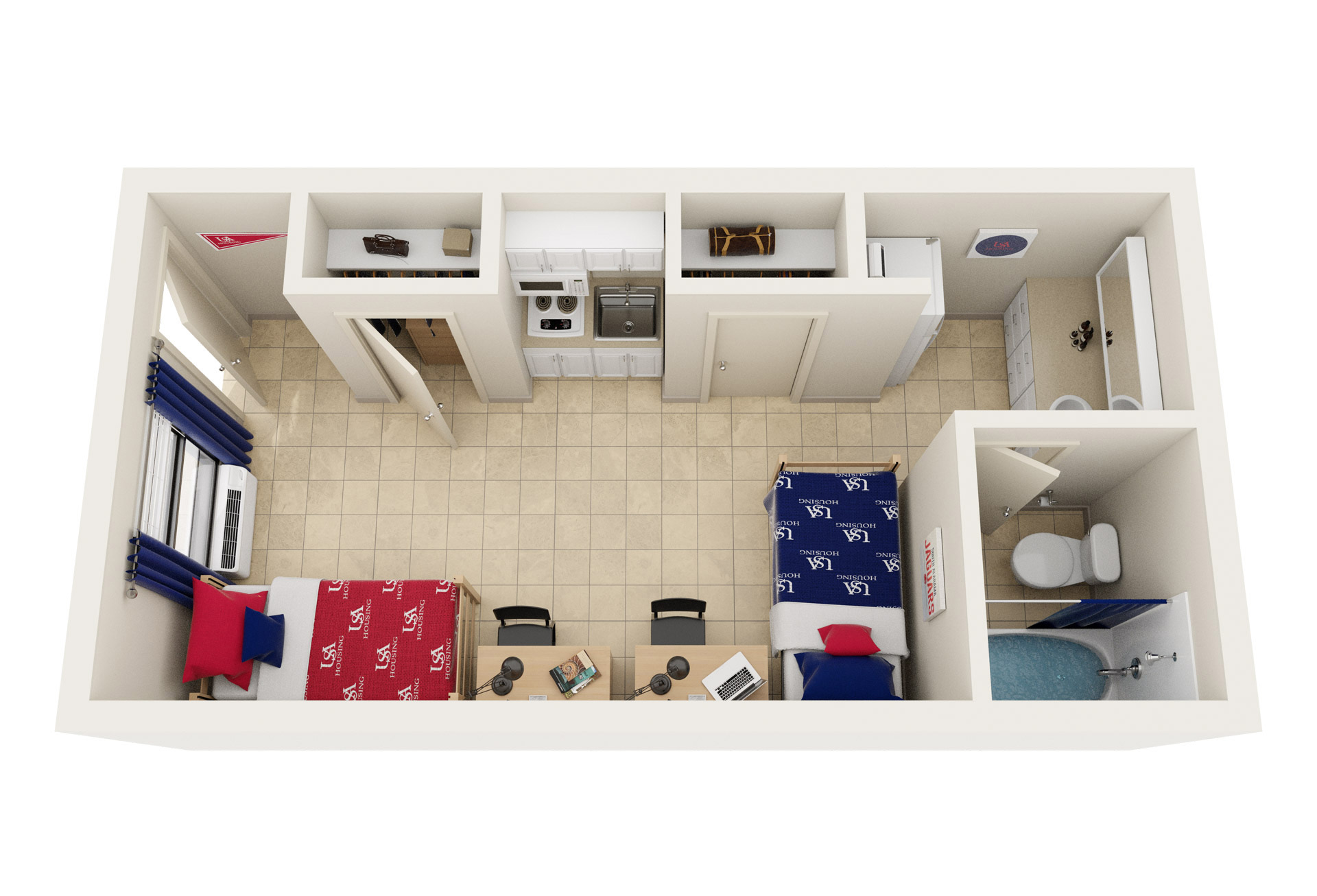3D floor plan of Delta Room for 2 with Kitchenette 3D floor plan of Delta Room for 2 with Kitchenette