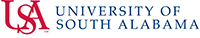 USA Red and Blue Logo with the words University of South Alabama horizontal next to logo