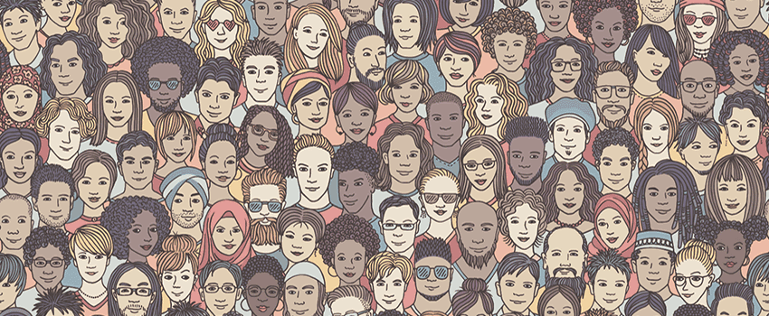 Drawing of people of different races.
