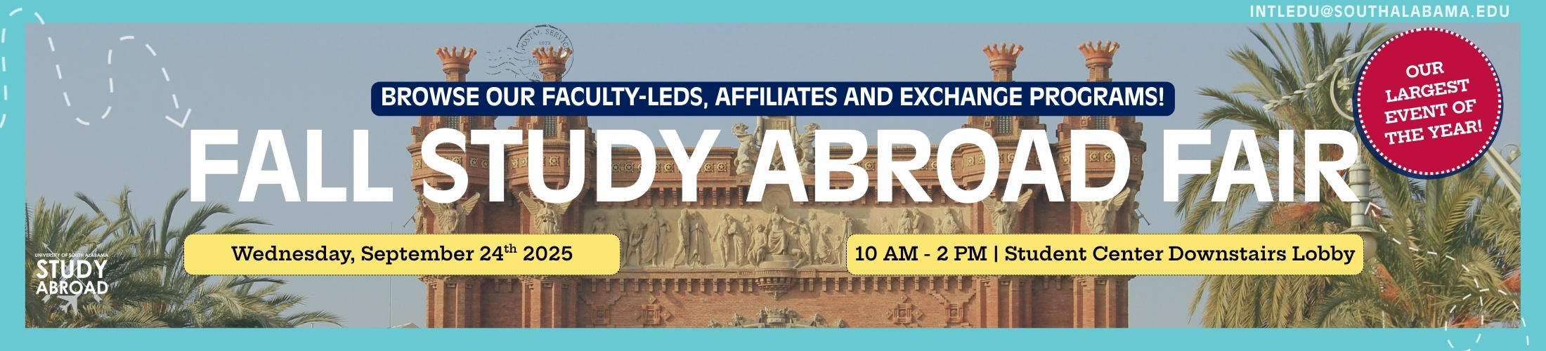 Study Abroad Fair 09/24/25 from 10 AM-2PM at Student Center Downstairs Lobby