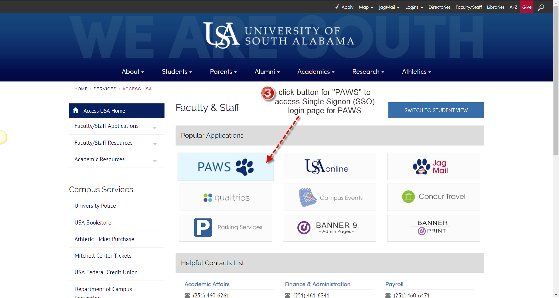 Access USA with PAWS button highlighted